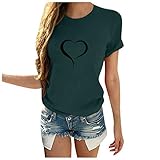 Bestyyo Frauen-Valentinstag-beiläufige Kurzarm-O-Ausschnitt-Buchstaben-Lippendruck-Oberteile 5030 Pullove langarmtops floral Spitzenshirt beiläufiges neonfarbe netzoberteil sommertop