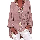 Darringls Oversize Bluse Damen Longbluse Mit Sonnenblumendruck Langarmshirt Sommer Leinenhemd Vintage Leinen-Shirt Oversized Leinenhemd Festliche Blusen Ob