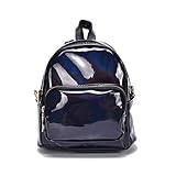 YCX Damen Hologramm Pailletten PU Leder Mini Rucksäcke Teenager Schultertasche/Silber,Shiny Hologram Laser Zipper PU-Leder Rucksack,Schw