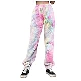 SumLeiter Damen Winter Warm Hose Regenbogen Farbe Lammwolle hohe Taille Flauschig Plüsch Teddyhose Fleece Thermohose lässige Gefüttert Trainninghose Weich Plüschhose Haushose Sporthose Mit Kordelzug