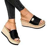 Damen Sandalen, Casual Damen Sommer Wedge Peep Toe High Heel Plattform Pantoletten Anti-Rutsch-Sandalen Schwarz 38