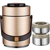 WDPRKYS Thermobehälter Edelstahl Warmhaltebehälter Essensbehälter Lunchbox groß Lunchpot Tragbare Warmhaltetopf Hochwertiger Isolierbehälter Box für Office School Picknick Mahlzeit(Gold,2 L)