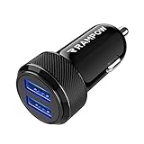 RAMPOW Zigarettenanzünder USB Ladegerät, USB Schnellladung Adapter 24W/4.8A 2-Port, Kfz Auto Ladegerät kompatibel für iPhone 13/12/11/X/8/7/6, Samsung S20/S10/S9, iPad, Airpods - Schw