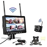 NHOPEEW Wireless Backup Kamera-Kit, Rückfahrkamera Drahtlos IP69 Wasserdicht 8 IR LED Nachtsicht Digital Rückfahrkamera 7 Zoll HD LCD Monitor 12V-24V für LKW RV Anhänger Camper B