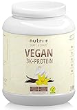 Protein Vegan Vanille 1kg 84,6% Eiweiß - 3k-Proteinpulver 1000g - Nutri-Plus Shape & Shake Vanilla Cream Flavor - pflanzliches Eiweißpulver ohne Lactose, Zucker, Stevia & M