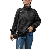 ZYHOOD Damen Pullover Rollkragenpullover Warme Winter Grobstrickpullover mit Zopfmuster Slim Fit Casual Elegante Strickpullover Sweaterkleider Frauen Einfarbig Gestrickt Pulli Ob