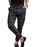 Tomwell Freizeithose Herren Karierte Business Hose Chino Streetwear Lang Pants Sporthosen Trainingshose Sweatpants Slim Fit (M, D Schwarz)