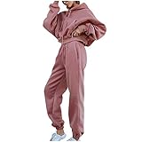 GOKOMO Damen Einfarbig Jogginganzug Sportanzug Langarm Trainingsanzug Hoodie Sweatshirt mit Taschen Jogginghose Damen 2-Teiliges Set Bequem Atmungsaktiv Damenanzug(S,Rot)