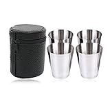 Atuful Schnapsgläser 30ml Stapelbare Edelstahlbecher Ideales Flachmann Leder Schnaps Becher Tragbar Metall Becher für Outdoor 4 Stück