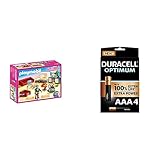 PLAYMOBIL Dollhouse 70207 Gemütliches Wohnzimmer, mit Lichteffekt, ab 4 Jahren + Duracell NEU Optimum AAA Micro Alkaline Batterien, 1.5V LR03 MX2400, 4er-Pack