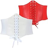 Elastischer Taillengürtel für Damen und Mädchen, 2 Stück, Weiß / Rot, M