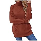 XUNN Damen Langarm-Pullover Mode Rollkragenpulli Stehkragen Grobes Leinen Gestrickter Oversize Sweater Top