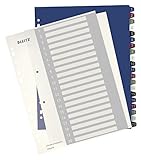 Leitz Register für A4, PC-beschriftbares Deckblatt und 20 Trennblätter, Taben mit Zahlenaufdruck 1-20, Überbreite, Weiß/Mehrfarbig, PP, Style, 12390000