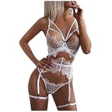 Darringls Lingerie Sexy für Damen Erotik Reizwäsche Set Sexy Floral Lace Transparente Push up BH und Hohe Taille Spitze Strumpfhalter Tanga Dessous S