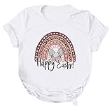 Lässige Damenmode mit kurzen Ärmeln, Osterdruck, T-Shirt, Top-Bluse Kurzarm38 - White M