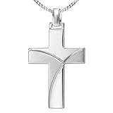 CLEVER SCHMUCK Set Silberner Anhänger großes breites Herren Kreuz 30 mm geschwungene Applikation im Diamantschliff matt glänzend kombiniert mit Kette Panzer 50 cm Sterling Silber 925 im E