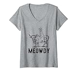 Damen Meowdy Texas Katze Miau und Howdy Cowboy Katze T-Shirt mit V