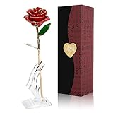 Gomyhom Rose, 24k Gold Rose Handgefertigt Konservierte Rose - mit Geschenkbox für Frau Freundin Oma/Valentinstag/Muttertag/Geburtstag/Hochzeitstag/Weihnachten/Jahrestag/Künstliche Rose (A-Rot)