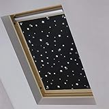 KINLO Thermo Sonnenschutz Dachfensterrollo für Dachfenster FK04 ohne Bohren Verdunklungsrollo Rollo UV Schutz mit Saugnäpfe, Schwarz+Sterne 47 x 78