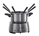 Russell Hobbs Fondue Set  Fiesta (Käsefondue, Schokofondue oder Öl-Fondue), 6 Gabeln, spülmaschinenfester Edelstahl-Topf, 1200 Watt, elektrisches Fondueset 22560-56