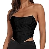 Damen trägerlos offener Rücken ohne Knochen Mesh Bustier Vintage Reißverschluss hinten Korsett Bodyshaper Crop Top Shapewear,Tuniken Sweatshirt Shirt Oberteile Elegant Streetwear Bluse Tops Eay