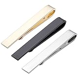 PiercingJ 3er Herren Dünn Skinny Krawattennadel Krawattenklammer Set Business Hochzeit Tie Clip Set Für Schmale Krawatte aus Edelstahl, Silber/Gold/schwarz(Size: ca.42 * 5mm)