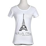 Damen T-Shirt Mit Eiffelturm-Print Kurzarm Rundhals Lässiges Bedrucktes Pullover Top Briefdruck Einfaches Retro-Oberteil Shirt Damen Langarm Stehkrag