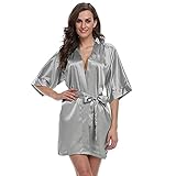 IVQAPP Lingerie Silk Silky Solid Color V Neck Babydoll Plus Size Kimono Bridal Wedding Short Robe Dress Bathrobe Nightie Sleepwear for Friend G