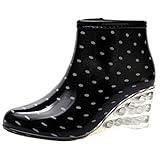 Gummistiefel Damen Stiefel mit Keilabsatz und Leopardenmuster, Kurze Regenstiefel Bequeme Regenschuhe Schlupfstiefel wasserdichte Gummistiefeletten Celucke (Weiß, 38 EU)