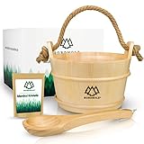 NORDHOLZ® Sauna Eimer mit Kelle aus 100% nordischer Fichte - Hochwertiges Sauna Zubehör - Einsatz, Hanftrageseil & Gratis E-Book - Wellness Aufguss Komplett Paket - Saunaeimer S