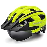VICTGOAL Fahrradhelm MTB Mountainbike Helm mit abnehmbarem magnetischem Visier Abnehmbarer Sonnenschutzkappe und LED Rücklicht Radhelm Rennradhelm für Erwachsenen Herren Damen (Yellow)