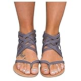 Laonajkd Sandalen Damen Sommer Flach Bequem Flip Toe-Thong Sommerschuhe Elegant Römersandalen Strandsandalen Schnallenriemen Flip Flops S