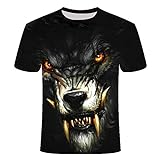Sunofbeach Unisex 3D T-Shirt Lustige Druck Beiläufige Kurzarm T-Shirts Tee Tops, Trippy Lange Zähne Wolf, M