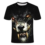 Sunofbeach Unisex 3D T-Shirt Lustige Druck Beiläufige Kurzarm T-Shirts Tee Tops, Trippy Lange Zähne Wolf, XXXL