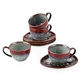 Kaffeeservice Steingut, vancasso STARRY 8 teiliges Kaffeeset für 4 Personen, Beinhaltet Kaffeetassen, Untertassen, Vintag