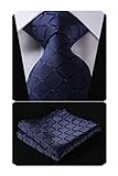 HISDERN Herren Krawatte Taschentuch Check Krawatte & Einstecktuch Set Navy b