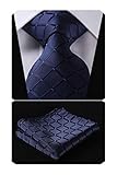 HISDERN Herren Krawatte Taschentuch Check Krawatte & Einstecktuch Set Navy b