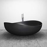 Freistehende Badewanne aus Mineralguss Wave Stone schwarz matt - 180 x 110 cm - Solid S