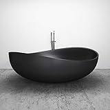 Freistehende Badewanne aus Mineralguss Wave Stone schwarz matt - 180 x 110 cm - Solid S