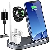 Sixmas Kabelloses Ladegerät, 4-in-1 kabelloser Ladeständer für iPhone 11/12 Pro Max/Samsung Qi Fast Wireless Charger Dock für Apple Watch SE 6/5/4/3/2/1, AirPods Pro Pencil (mit QC3.0 Adapter)
