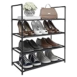 WOLTU Schuhregal mit 4 Ablagen Schuhablage Schwarz Schuhständer Steckregal, Stoffregal Schuhschrank für 12 Paar Schuhe, Flur, Schlafzimmer 60x28x71 cm SR0007