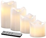 Britesta LED Kerze: 4 Echtwachskerzen mit beweglicher LED-Flamme, Abgestuft, weiß (LED Kerze mit Fernbedienung)