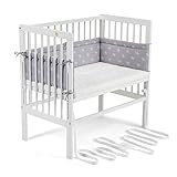 FabiMax 4497 Beistellbett BOXSPRING weiß, inkl. Matratze AIR und Nestchen weiße Sterne auf g