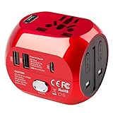 UPPEL Universal Reiseadapter Weltadapter Stecker Adapter mit 2 USB- und PD Typ-C-Anschlüssen Quick Charge, Doppelter Sicherheit für Steckdosenadapter EU/AU/Asien/USA/UK mehr als 150 Länder-(Rot)