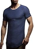 Leif Nelson Herren Sommer T-Shirt Rundhals-Ausschnitt Slim Fit Baumwolle-Anteil Moderner Männer T-Shirt Crew Neck Hoodie-Sweatshirt Kurzarm lang LN6324 Dunkel Blau XL