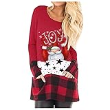 Overdose Damen T-Shirts Herbst Oberteile Langarm Sweatshirts Rundhals Longshirts Drucken Langarmhemd Loose Bluse Casual Tops Mode Tshirt Daily Tee für F