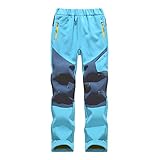 TOKYMOON Kinder Gefütterte Hose Softshellhose Winddicht Kinder Softshellhose Gefüttert Hose Wasserdicht Outdoorhose Atmungsaktiv Warm Skihose Jungen Mädchen Wanderhose Hellblau 170