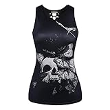 Damen Tank Top Trägershirt Rückenfrei Ärmellose T Shirt Bluse, Oberteile Tunika Shirt Halloween Outfit Kostüm Yoga T-Shirt Tank Cami Shirt Vest Sportbekleidung Damentop Slim Fit(A02 Schwarz,L)