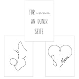 ChicResult Line Art Bilder 3er Set MAMA - Wandbilder für Wohnzimmer, Schlafzimmer, Kinderzimmer, Babyzimmer - Poster mit Spruch, Deko Bilder, Poster Set (DIN A4 ohne Bilderrahmen)