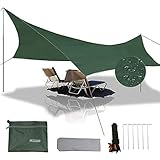 Slimerence Camping Sonnenschutz Zeltplane Camping Regenplane Leichte wasserdichte Tent Tarp Regenschutz Sonnenschutz für Ourdoor Camping 5-6 Personen Faltbare Kleines Volumen Mehrzweck(Dunkelgrün)